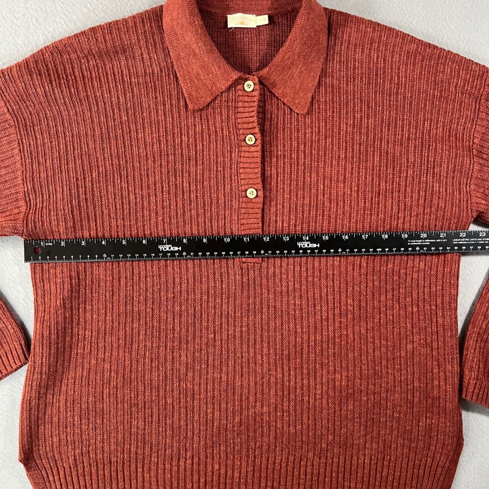 Faherty Miramar smoked paprika Linen Organic Cotton Ribbed Polo Sweater L Womens - Picture 7 of 12